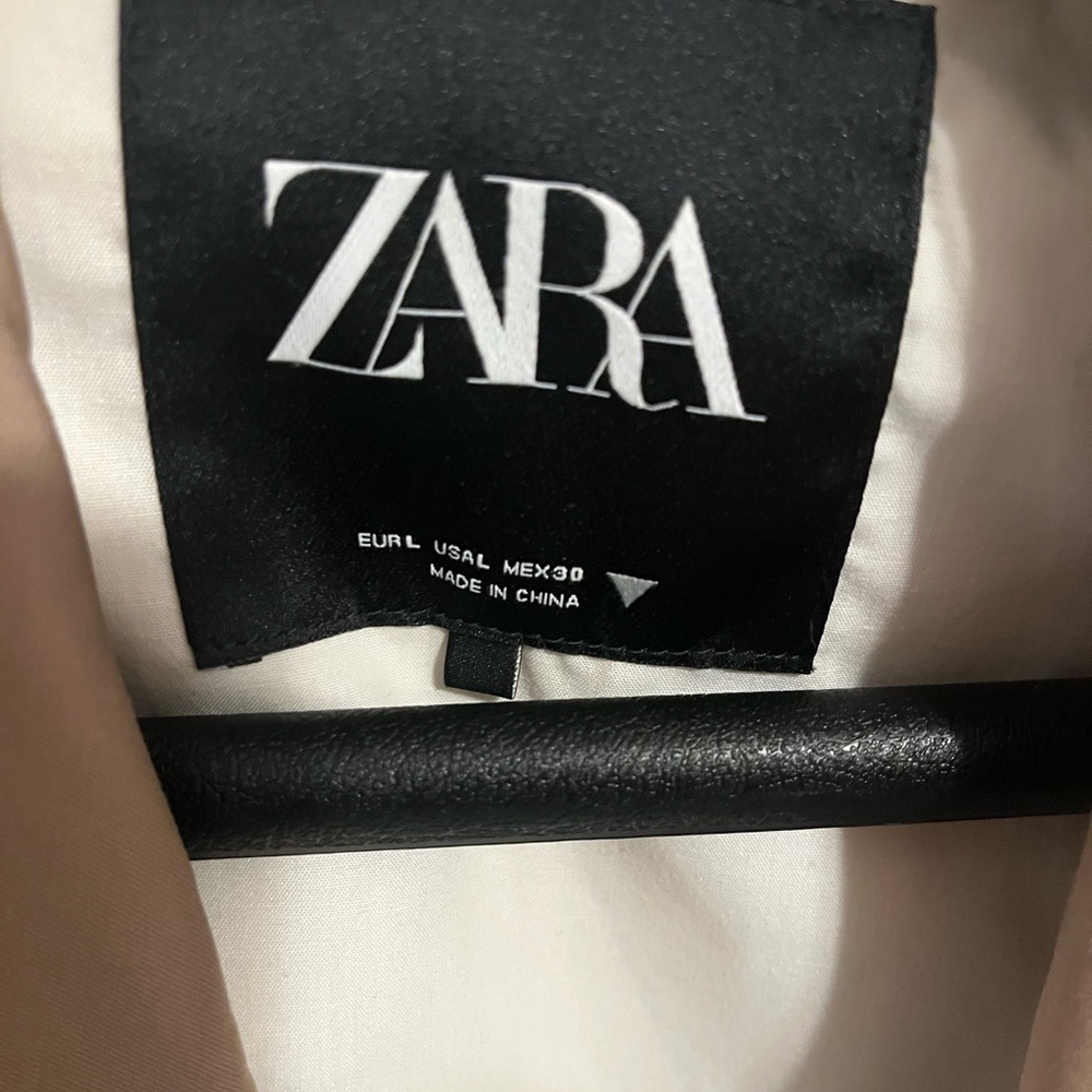 Zara Mixed Media Tan/Navy 2 Tone Trenchcoat Size Large - Picture 7 of 9